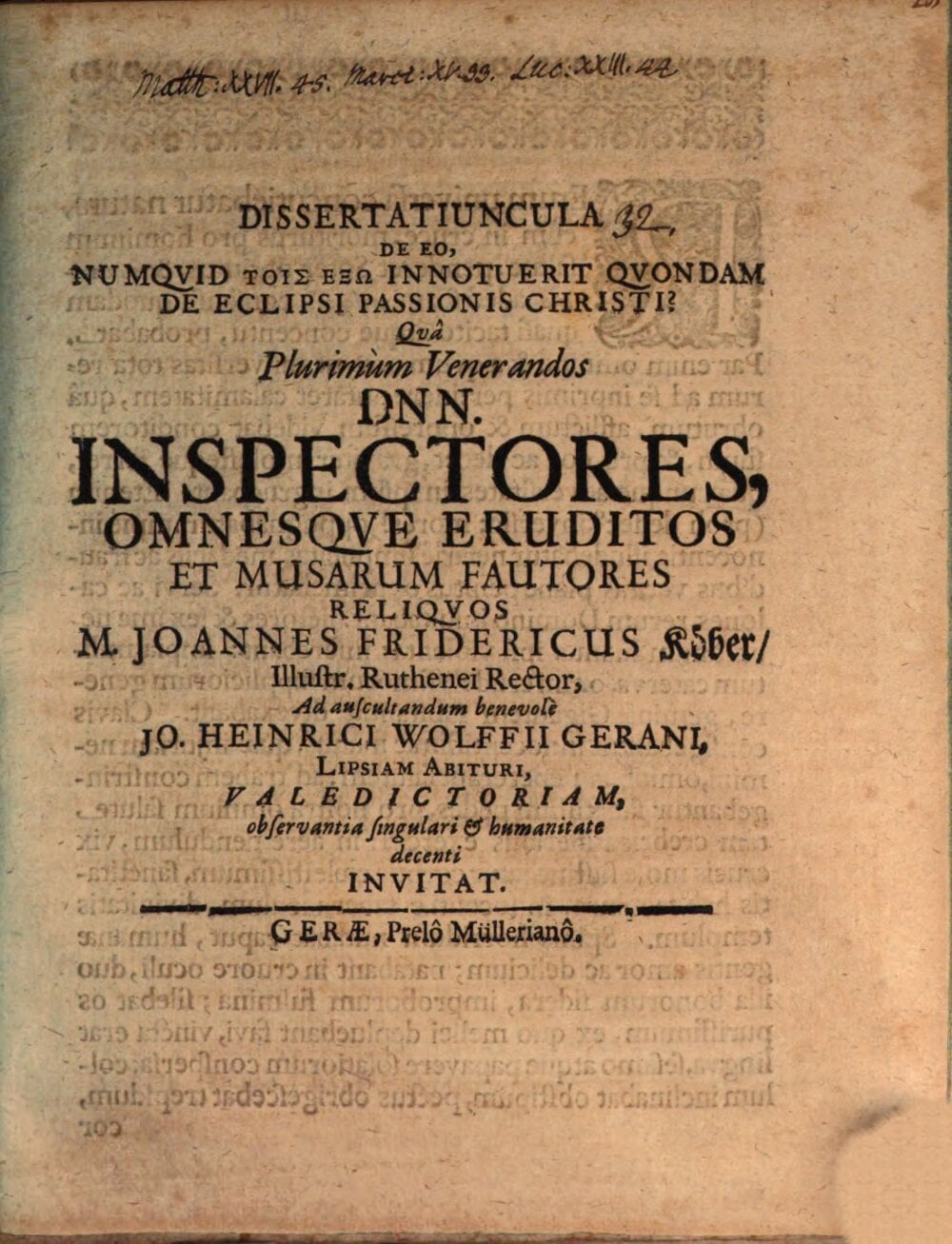 A Brief Dissertation on Whether the Darkness of Christ's Passion Was Known to Outsiders