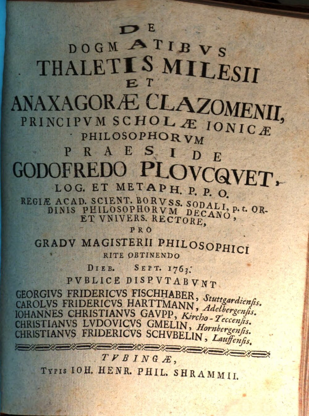 On the Doctrines of Thales of Miletus and Anaxagoras of Clazomenae
