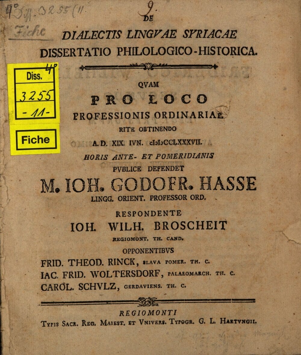 Philological-Historical Dissertation on the Dialects of the Syriac Language