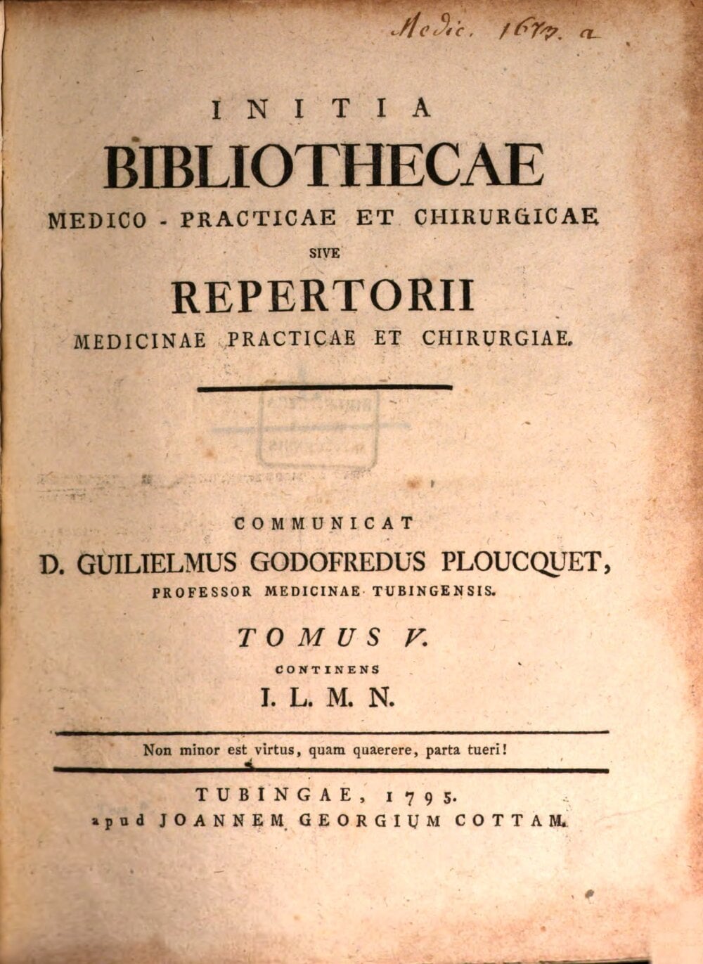 Beginnings of a Real Medical-Practical and Surgical Library