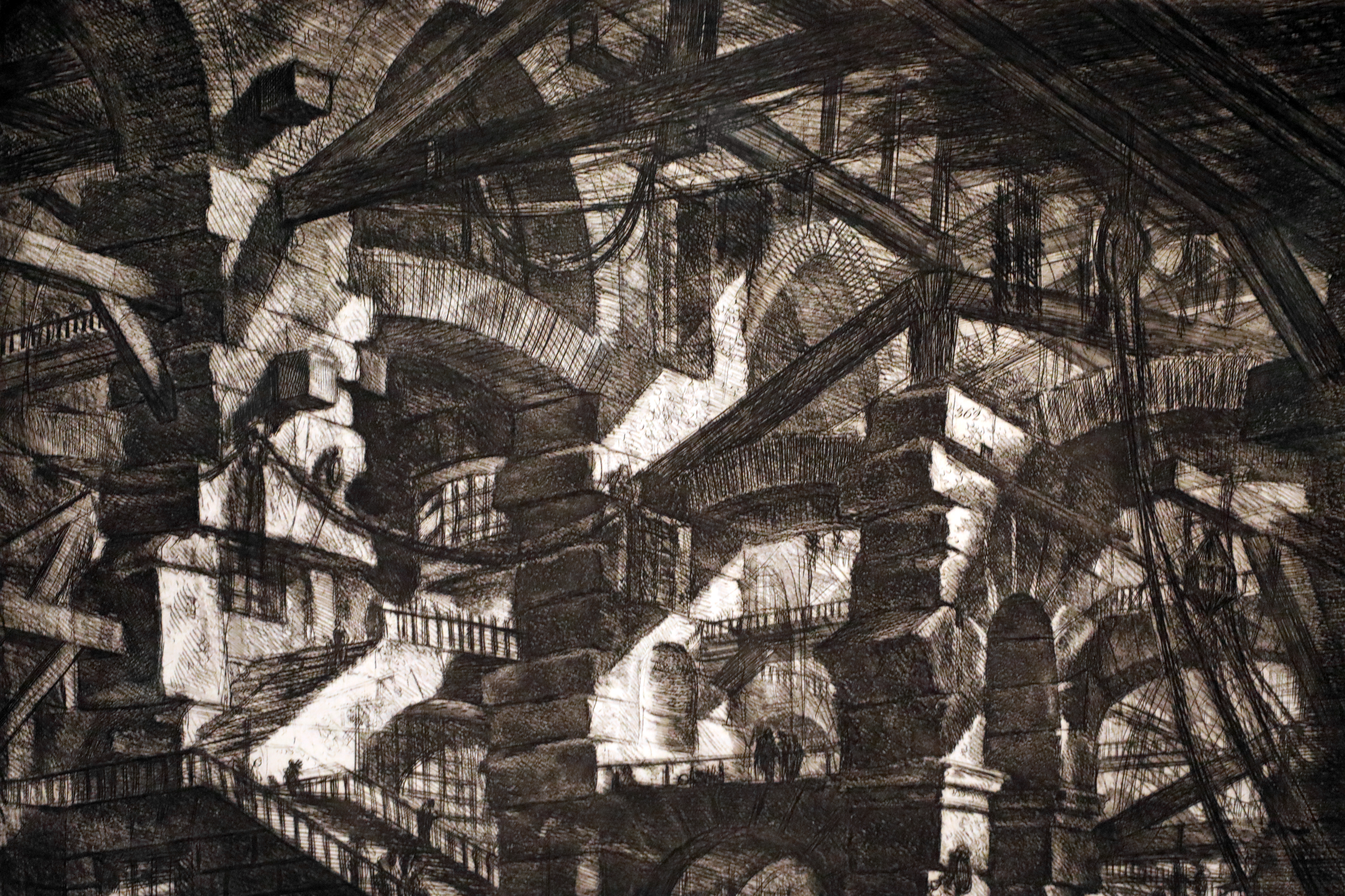 Giovanni battista piranesi, le carceri d'invenzione, arco gotico, tav. XIV, 1761, acquaforte 02