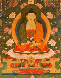 'Amitabha in Sukhavati Paradise', Tibetan, circa 1700, San Antonio Museum of Art (cropped)