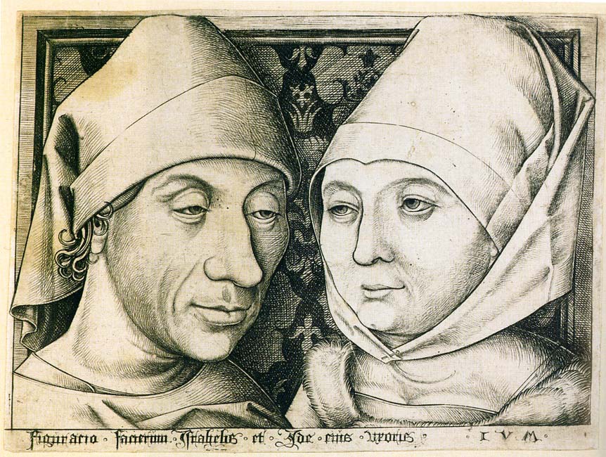 Israhel van Meckenem - Self-portrait with his wife (circa 1490) - colour