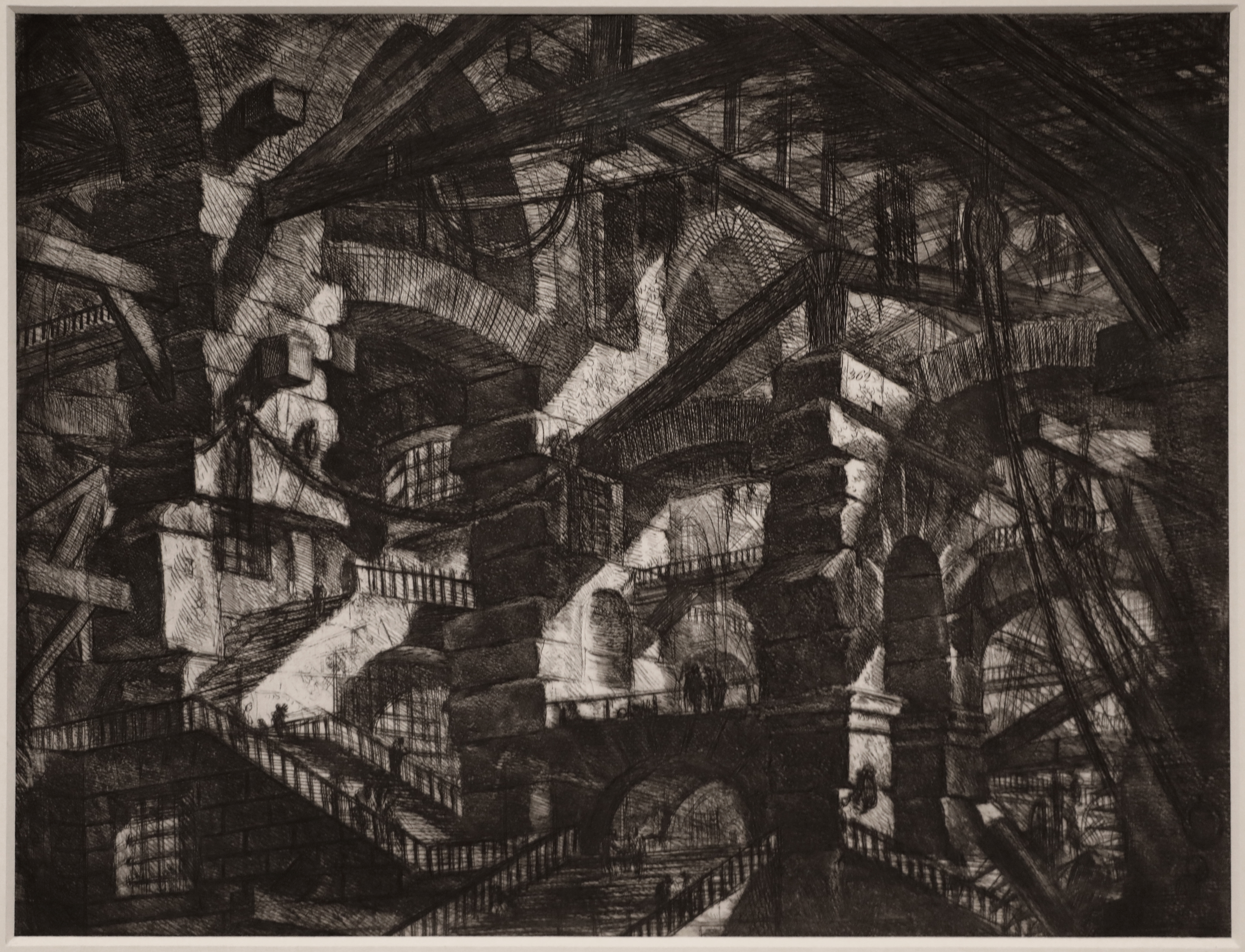 Giovanni battista piranesi, le carceri d'invenzione, arco gotico, tav. XIV, 1761, acquaforte 01