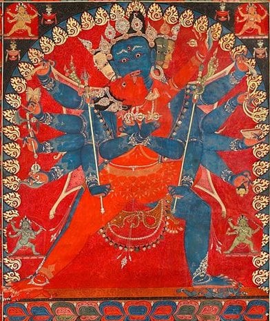 'Paramasukha Cakrasamvara' from Central Tibet circa 1400, distemper on cloth (cropped)