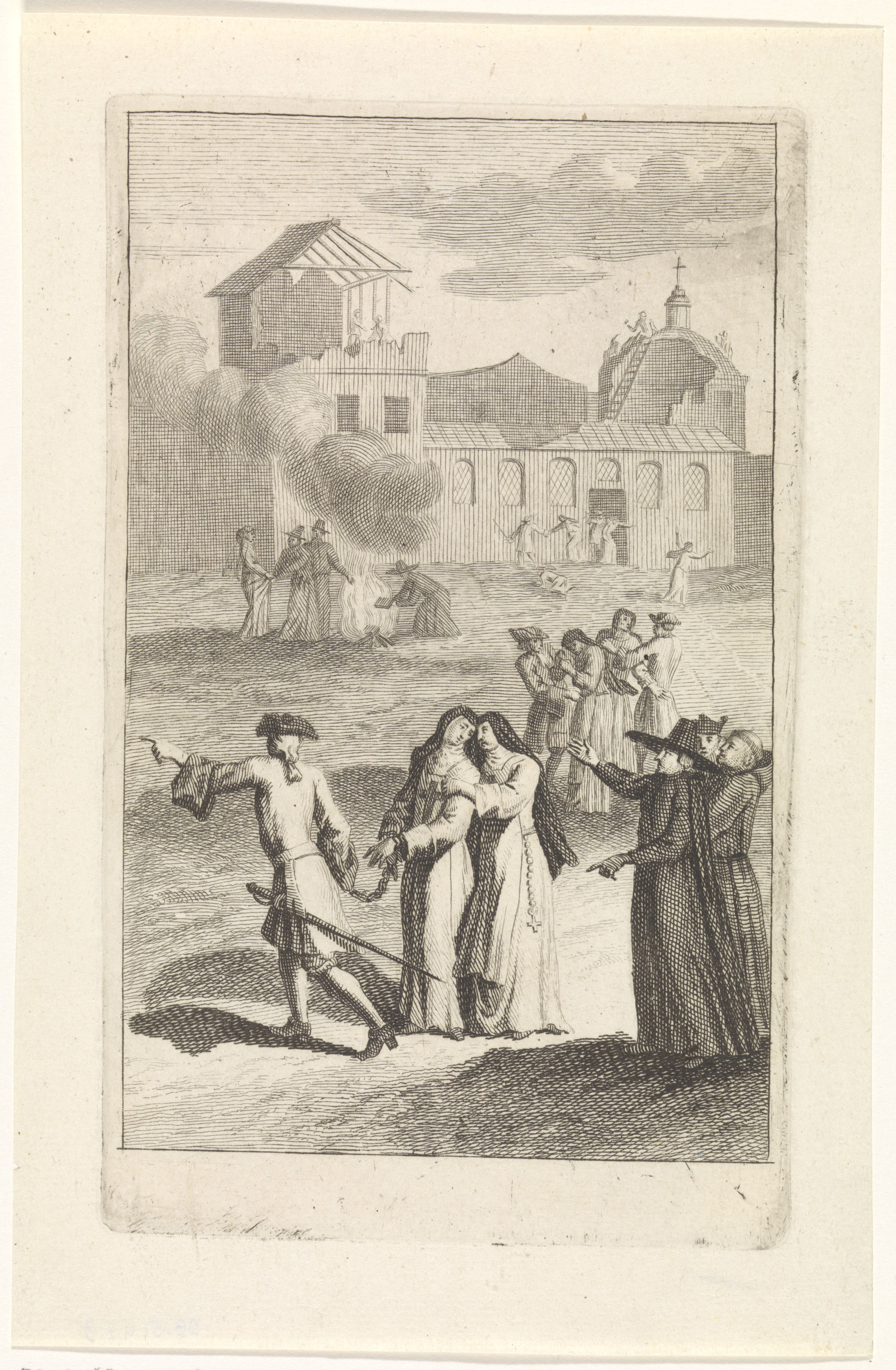 Non wordt aan een ketting meegenomen door een soldaat