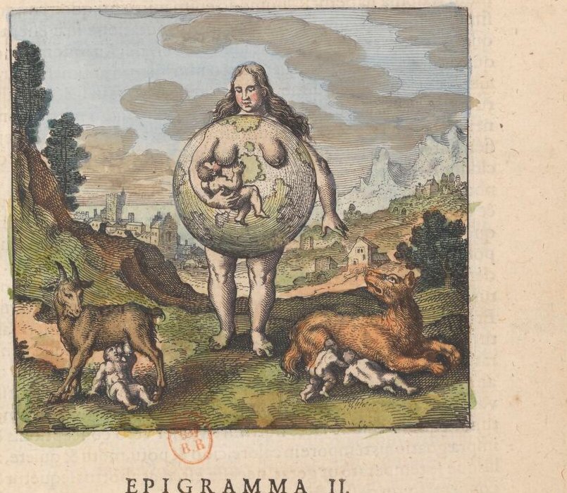 Mother Earth or Nature with a globe as her torso, from Atalanta Fugiens (1618)