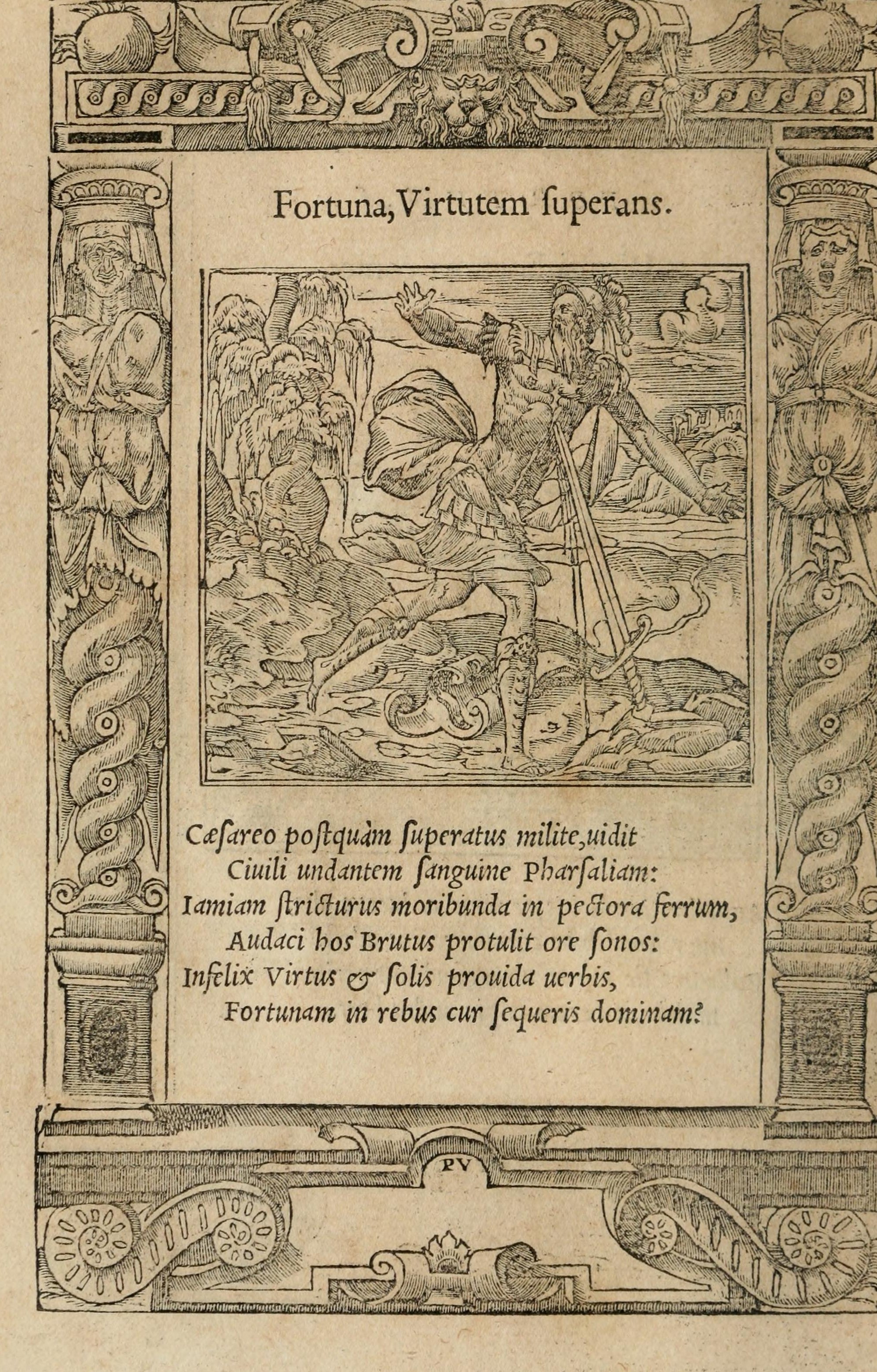 Fortuna overcoming Virtue, emblem from Alciato's Emblemata (1621)